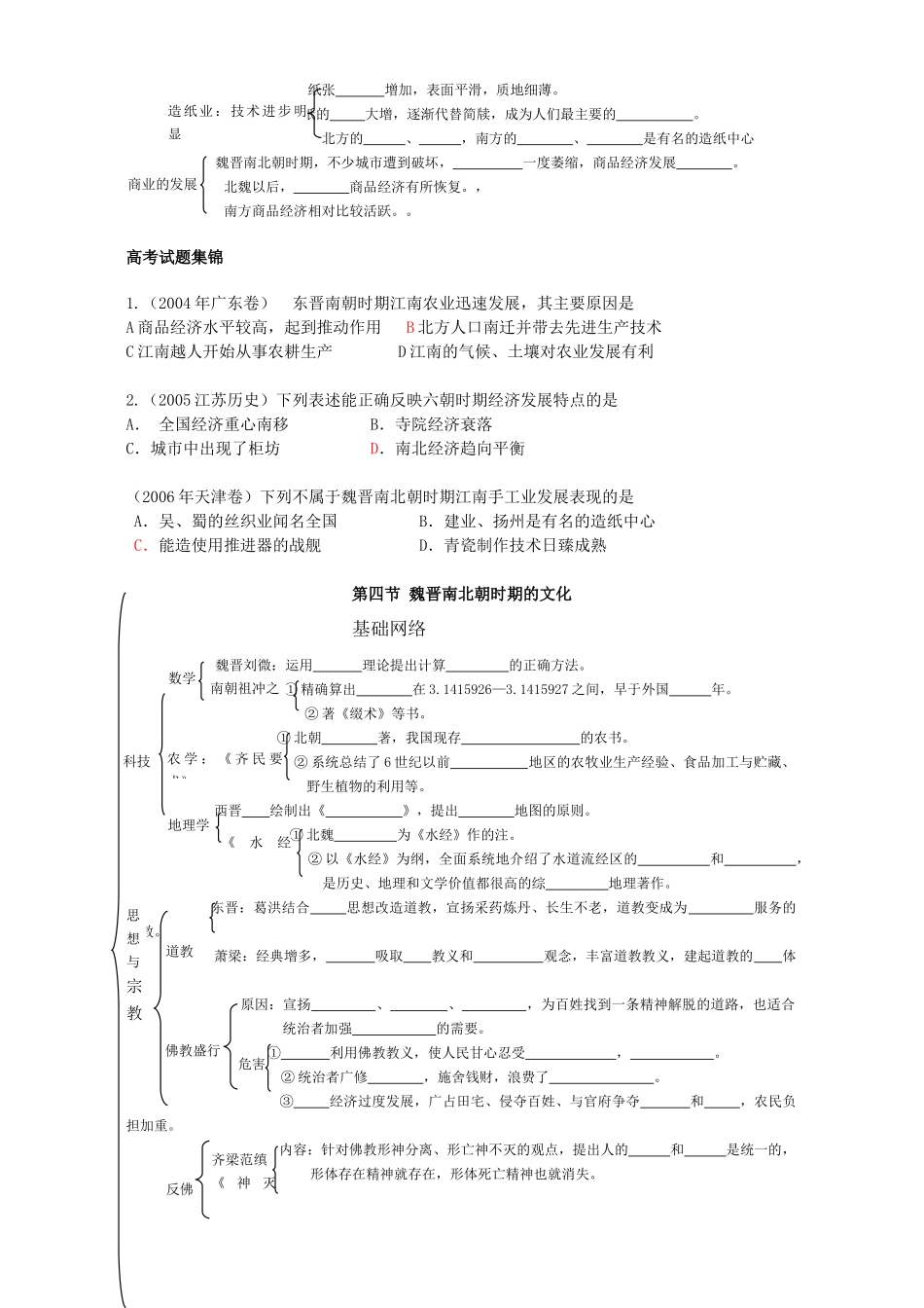 高三历史复习学案第三章封建国家的分裂和民族融合 三国、两晋、南北朝_第3页