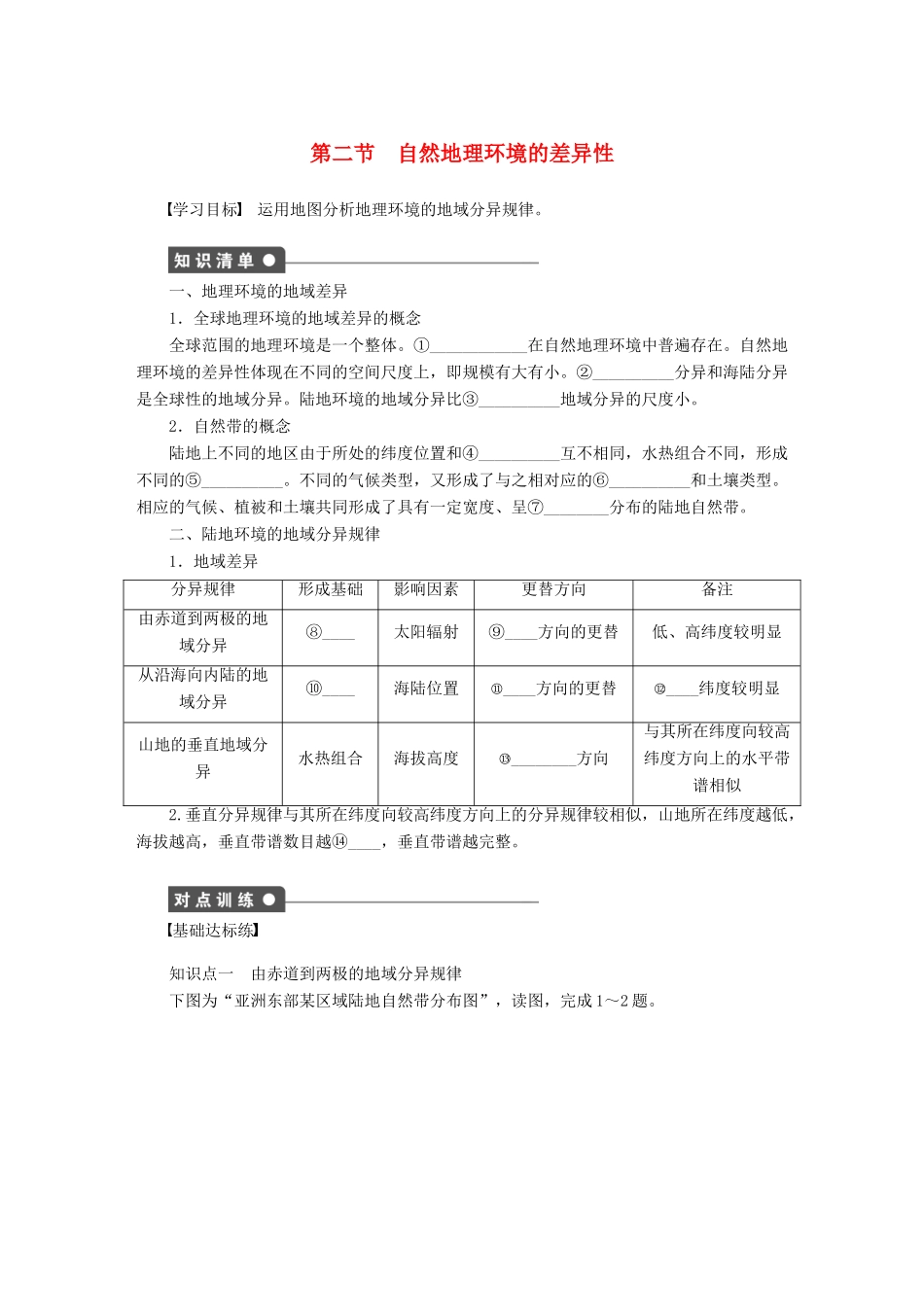 高中地理 5.2 自然地理环境的差异性学案 新人教版必修1-新人教版高一必修1地理学案_第1页