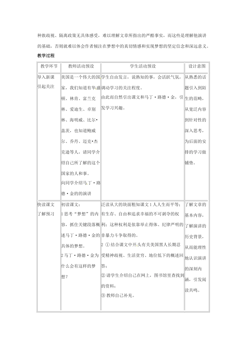 九年级语文上册 第7课《我有一个梦想》教案 冀教版_第2页