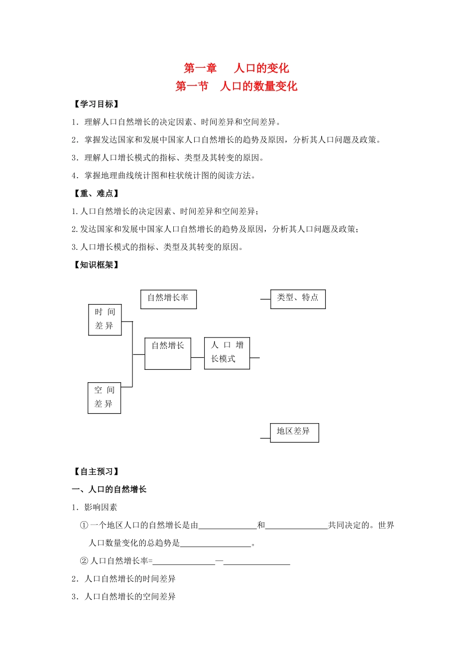 高中地理 第一章 人口的变化 1.1 人口的数量变化学案 新人教版必修2-新人教版高一必修2地理学案_第1页