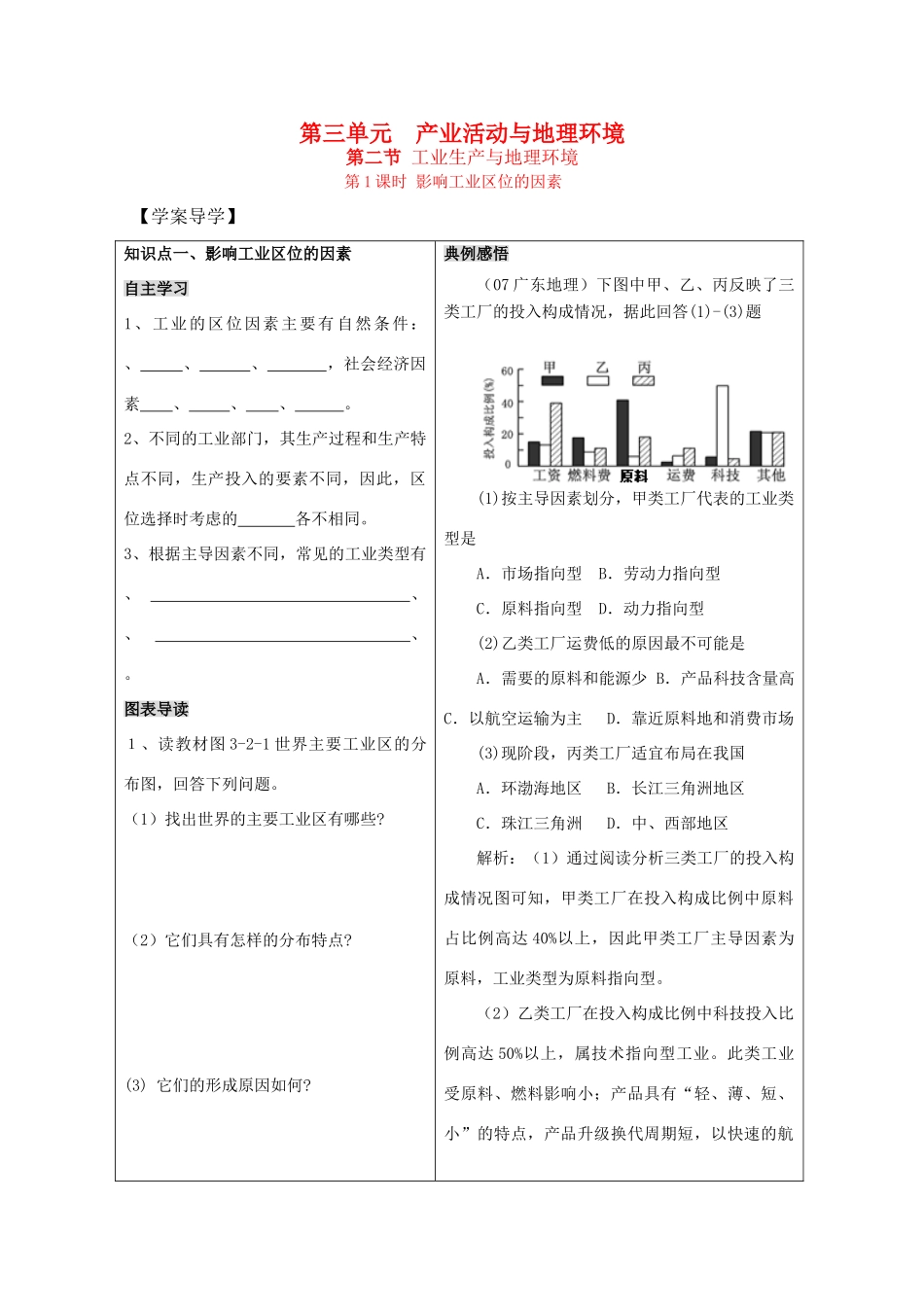 高一地理精品学案——3.2.1《工业生产与地理环境》鲁教版必修2_第1页