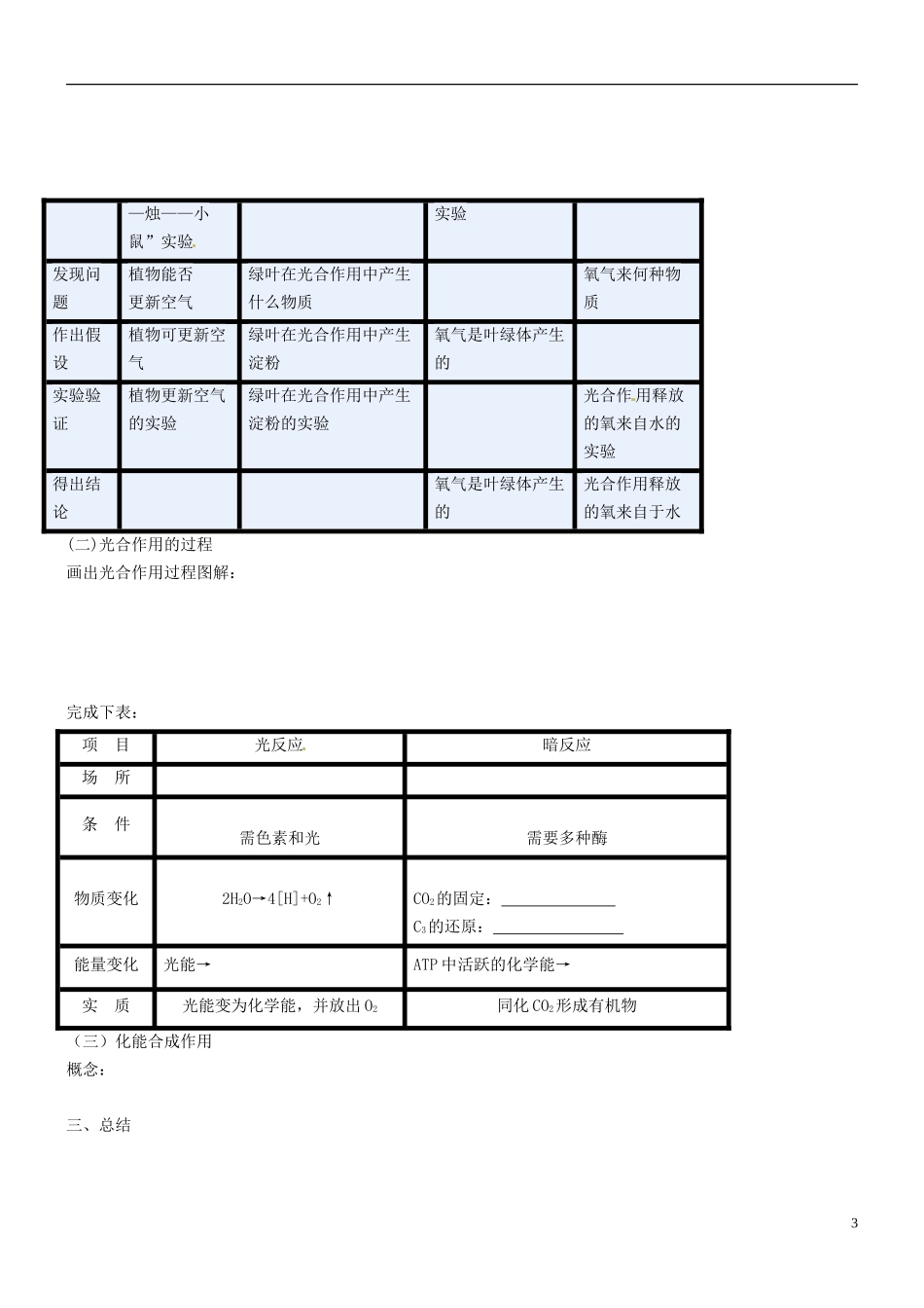 海南省海口市第十四中学高中生物 第五章 第4节 能量之源（2）导学案 新人教版必修1_第3页