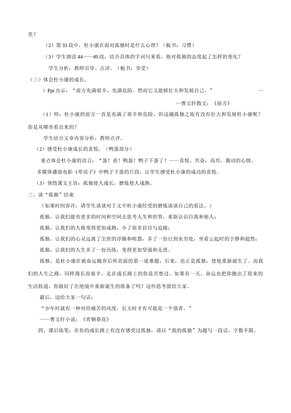 九年级语文上册 《孤独之旅》教案  人教新课标版_第2页