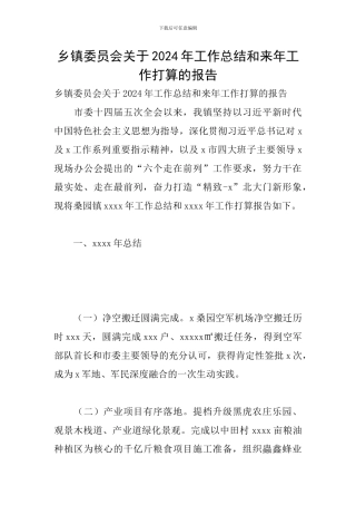 乡镇委员会关于2024年工作总结和来年工作打算的报告