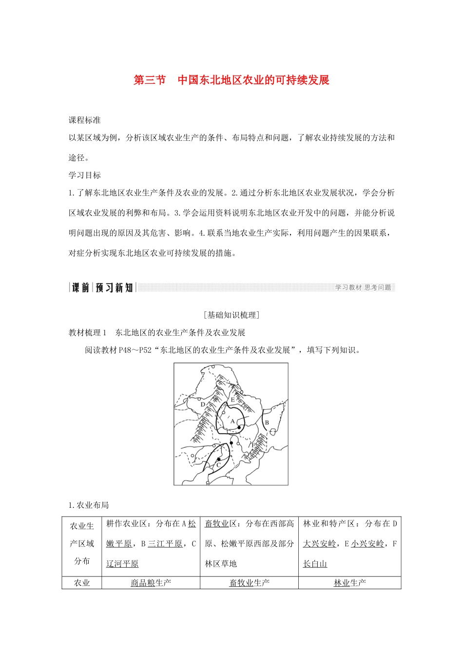 高中地理 第二章 区域可持续发展区域地理环境和人类活动 第三节 中国东北地区农业的可持续发展学案 中图版必修3-中图版高一必修3地理学案_第1页