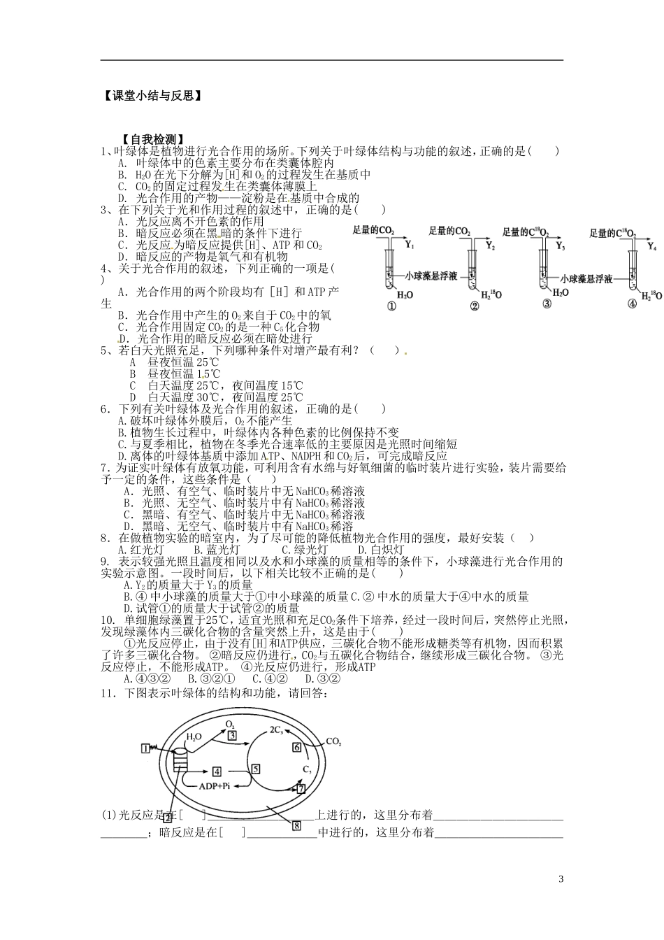 河北省唐山市开滦第二中学高中生物 5.4.3 能量之源 光与光合作用导学案 新人教版必修1_第3页