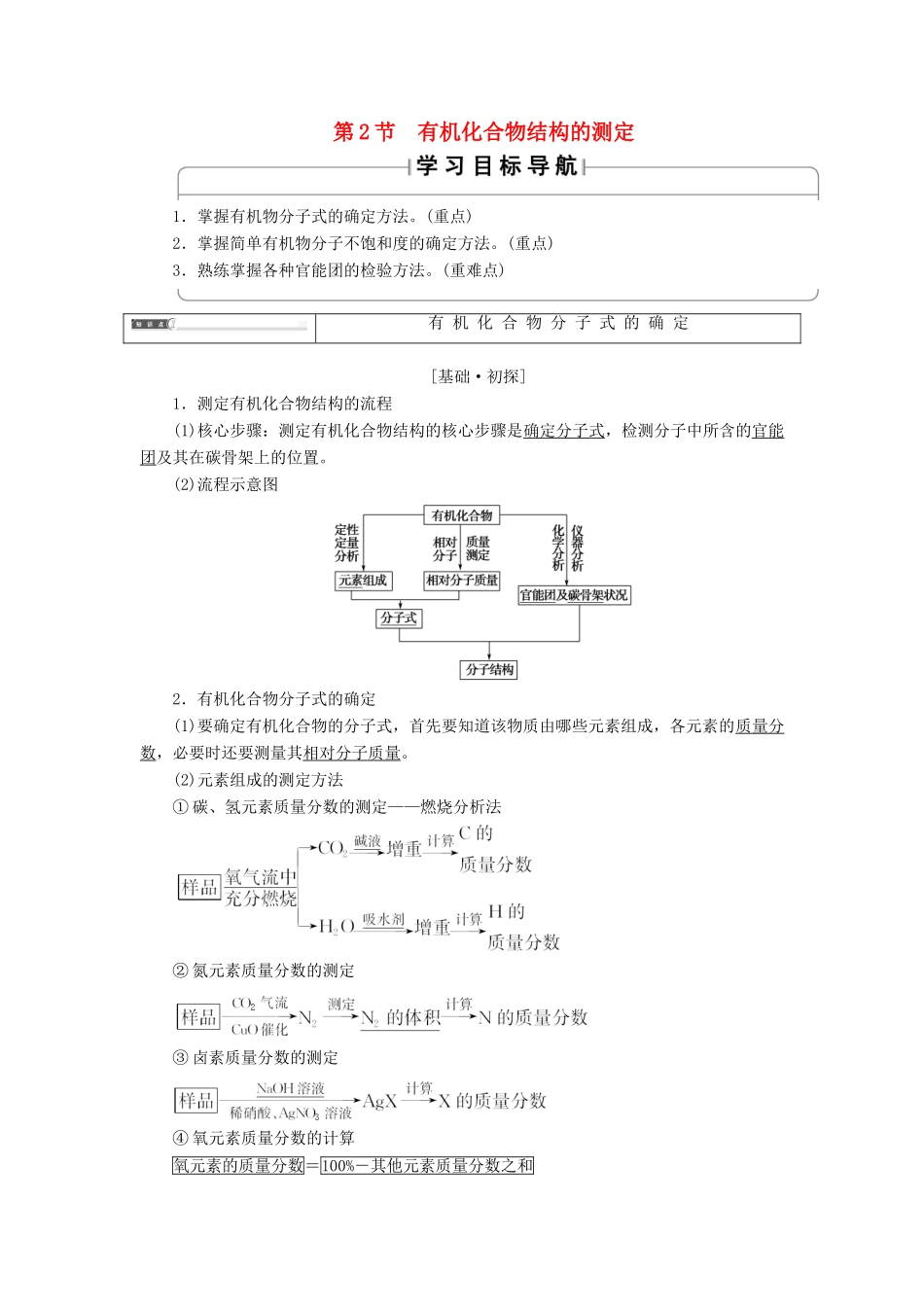 高中化学 第三章 有机合成及其应用 合成高分子化合物 第2节 有机化合物结构的测定学案 鲁科版选修5-鲁科版高二选修5化学学案_第1页