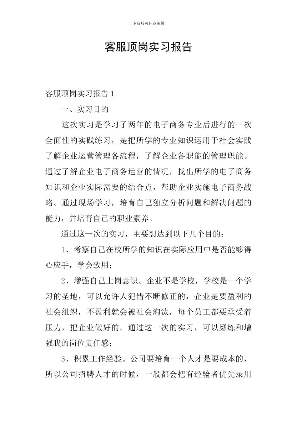 客服顶岗实习报告_第1页