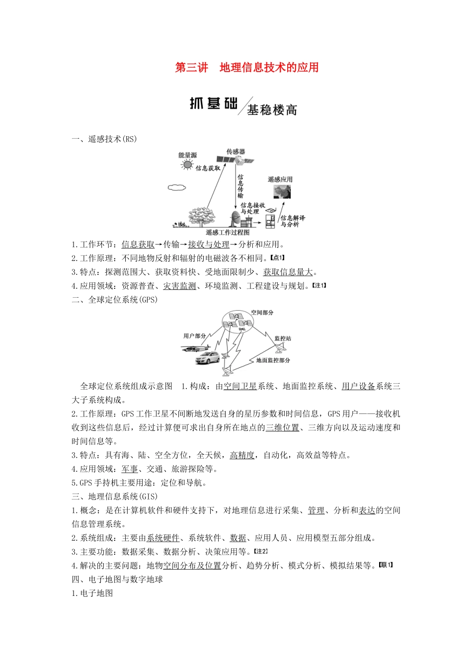 高考地理一轮复习 模块一 第一单元 从宇宙看地球（含地球和地图）第三讲 地理信息技术的应用学案（含解析）鲁教版-鲁教版高三全册地理学案_第1页