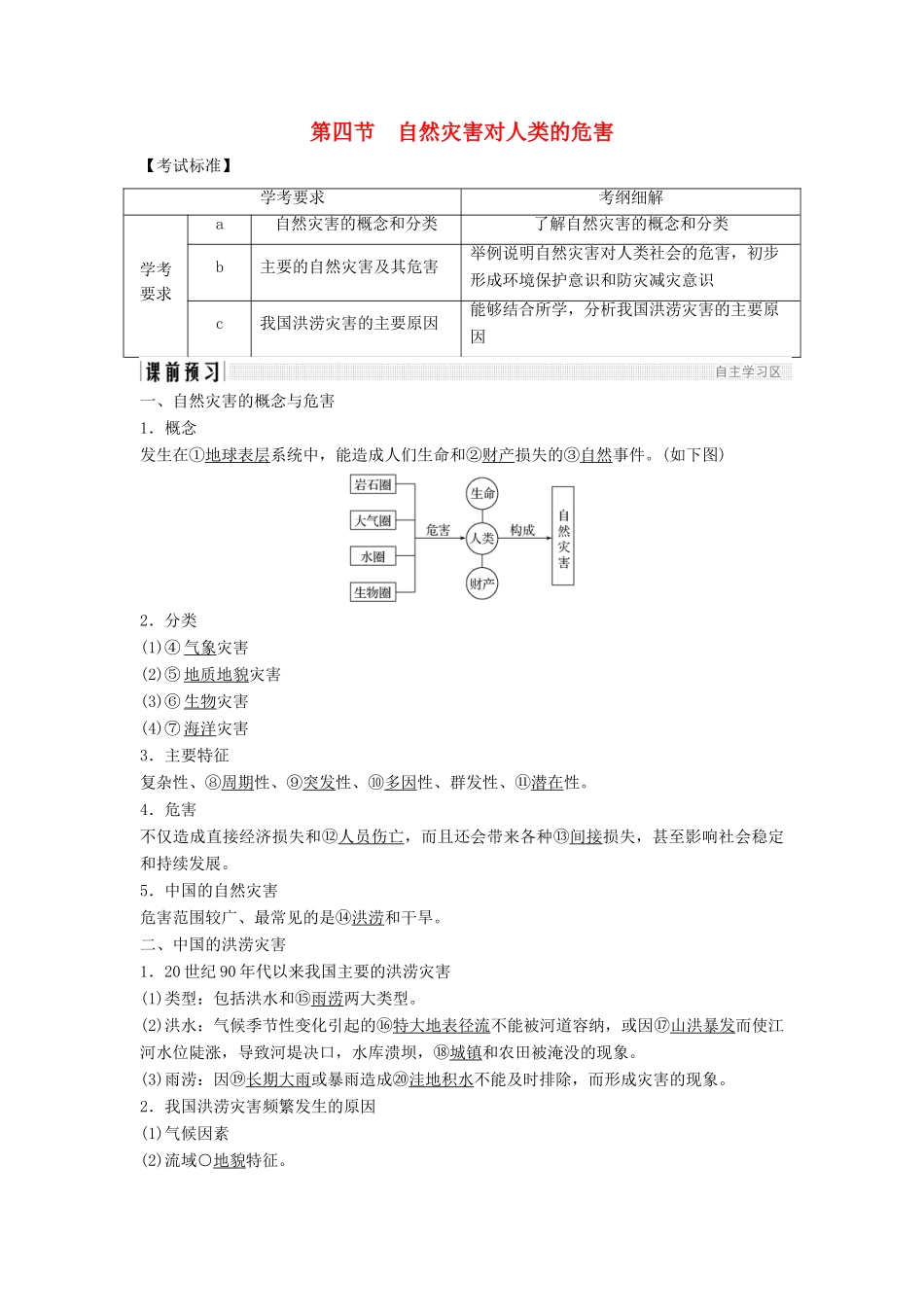 高中地理 第四章 自然环境对人类活动的影响 4.4 自然灾害对人类的危害学案 湘教版必修1-湘教版高一必修1地理学案_第1页