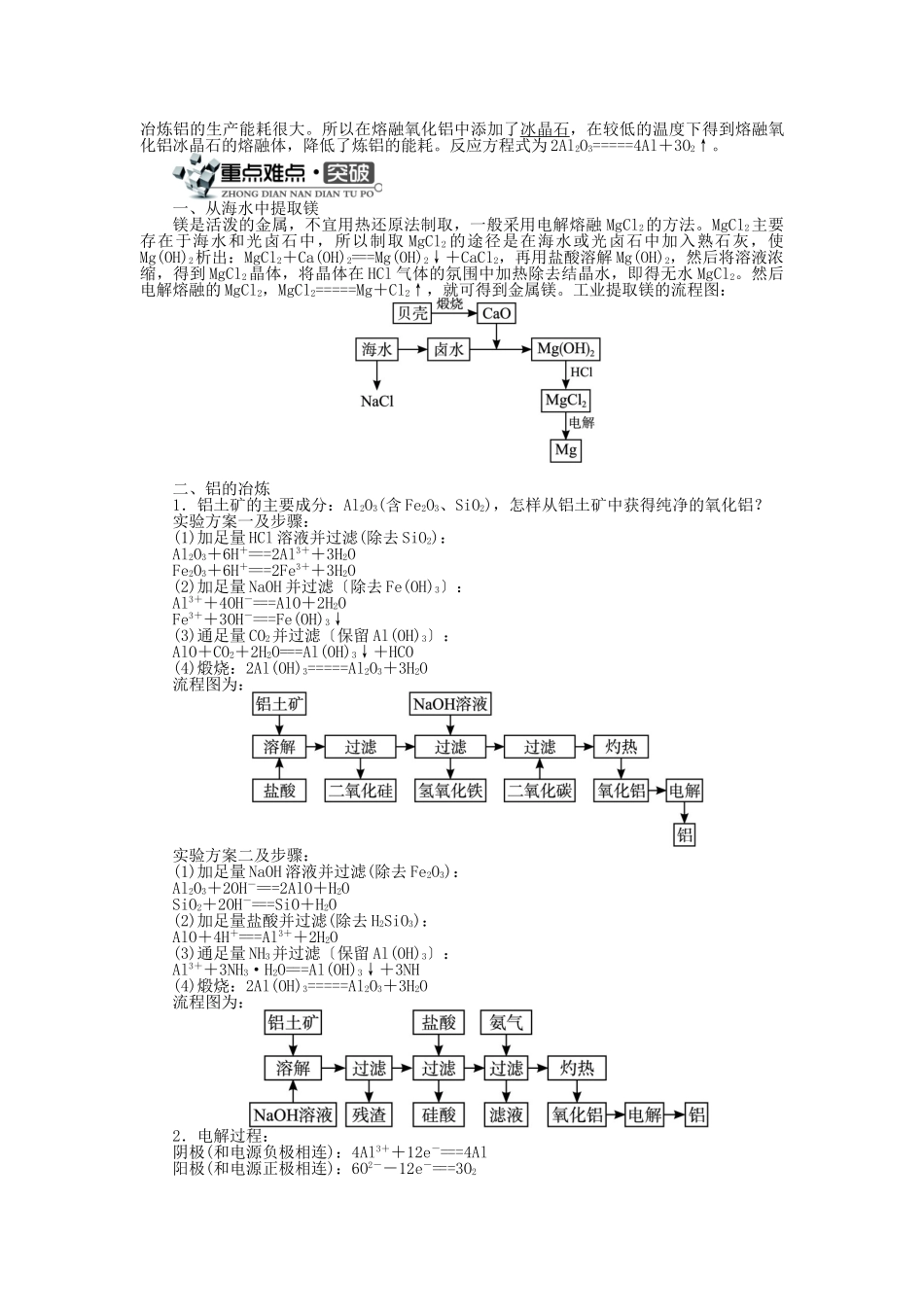 高中化学 专题二 从自然资源到化学品 第四单元 镁和铝的冶炼学案 苏教版选修2-苏教版高二选修2化学学案_第2页