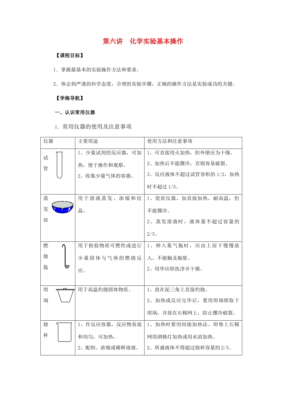 高中化学《化学实验基本方法》学案12 新人教版必修1_第1页