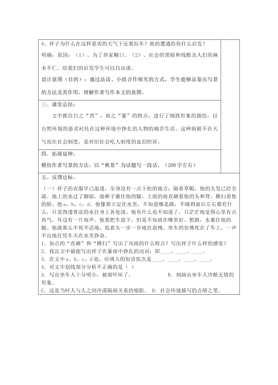 宁夏银川四中九年级语文上册 第七课《在烈日和暴雨下》教案 苏教版_第3页
