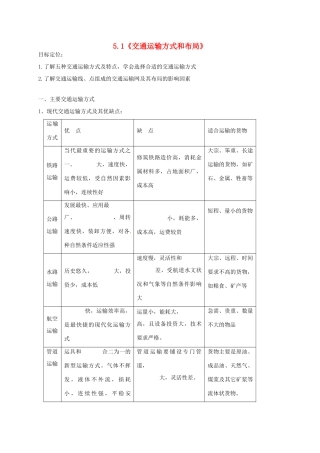 高中地理 5.1 交通运输方式和布局学案 新人教版必修2-新人教版高一必修2地理学案