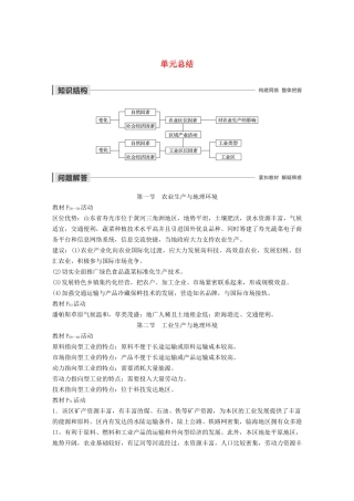 高中地理 第3单元 产业活动与地理环境 单元总结导学案 鲁教版必修2-鲁教版高一必修2地理学案