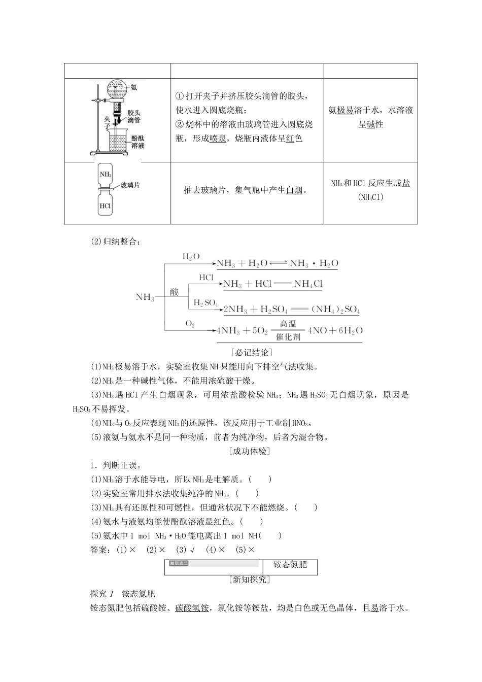 高中化学 3.2.2氨与铵态氮肥学案 鲁科版必修1-鲁科版高一必修1化学学案_第2页