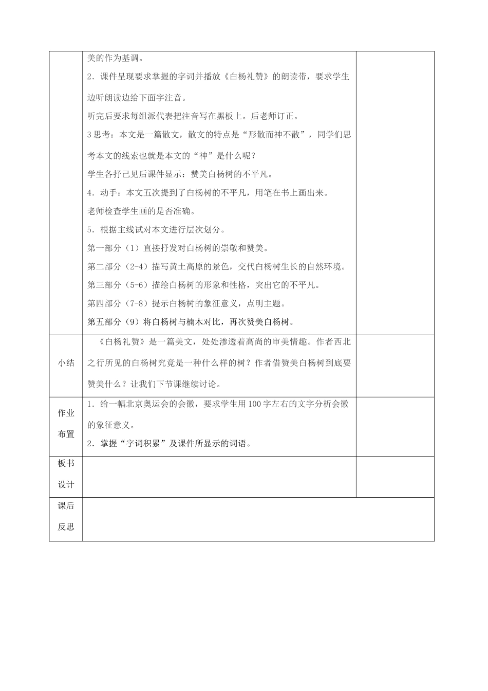 春九年级语文下册 第一单元 1《白杨礼赞》教案2 语文版-语文版初中九年级下册语文教案_第2页