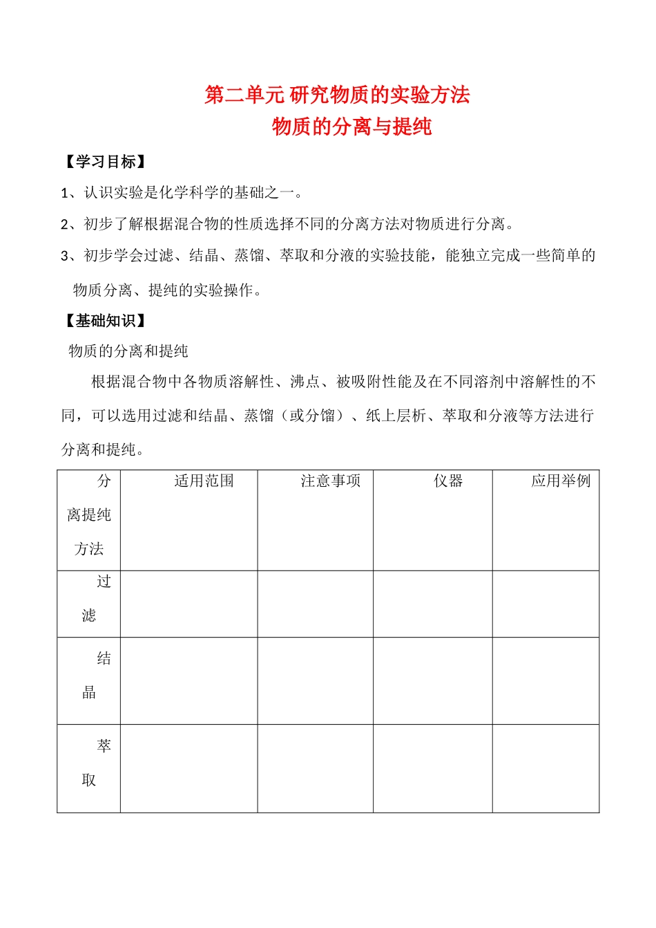 高一化学第二单元 物质的分离与提纯 第一课时学案_第1页