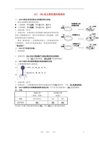 河北省广平一中高三生物总复习学案 017 DNA是主要的遗传物质（艺术班）