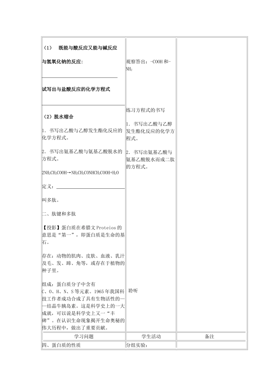 高中化学 1.3生命的基础——蛋白质 学案 新人教版选修1_第2页