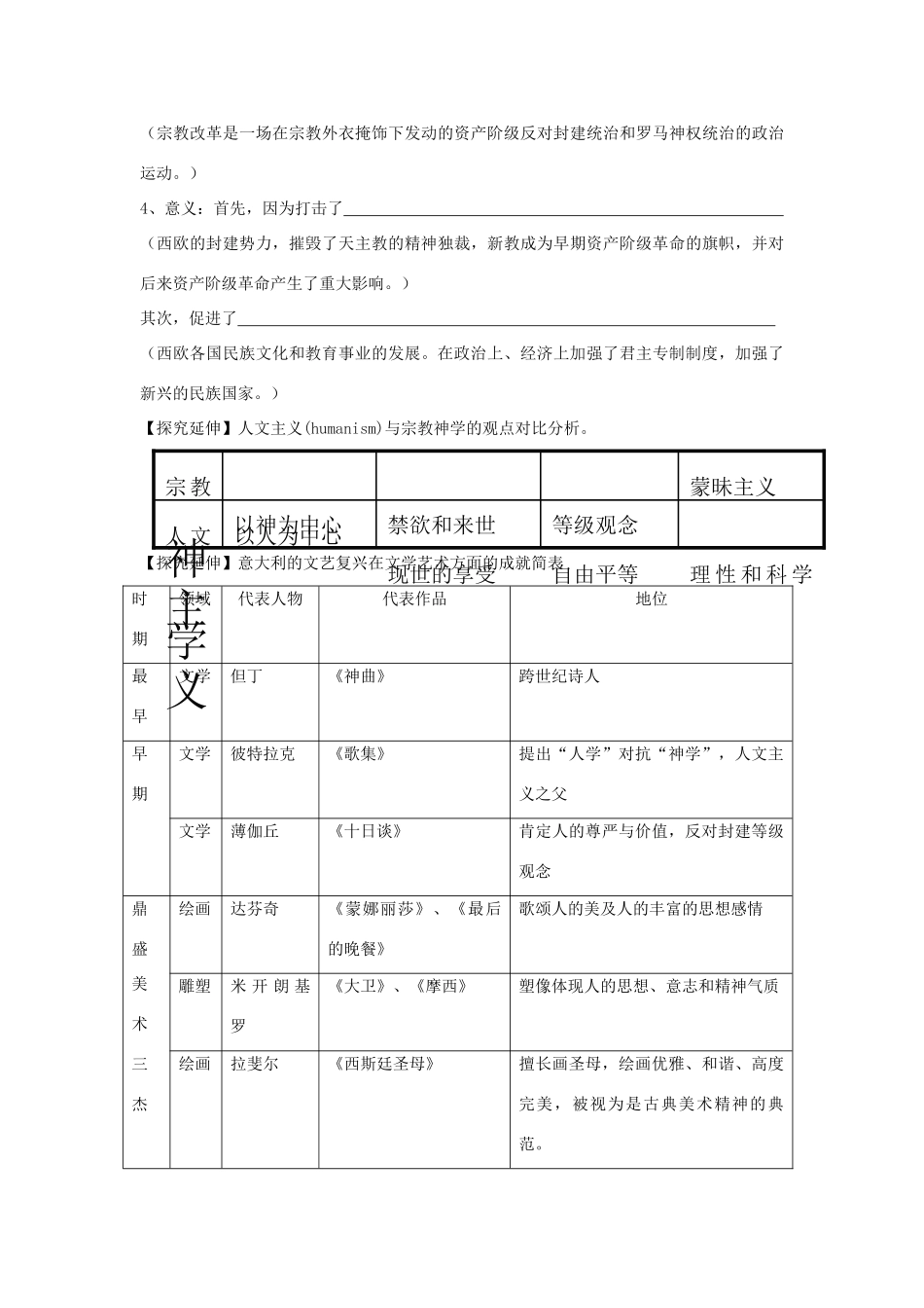 高考历史一轮复习学案导学专题二十三西方人文精神的起源及其发展_第3页