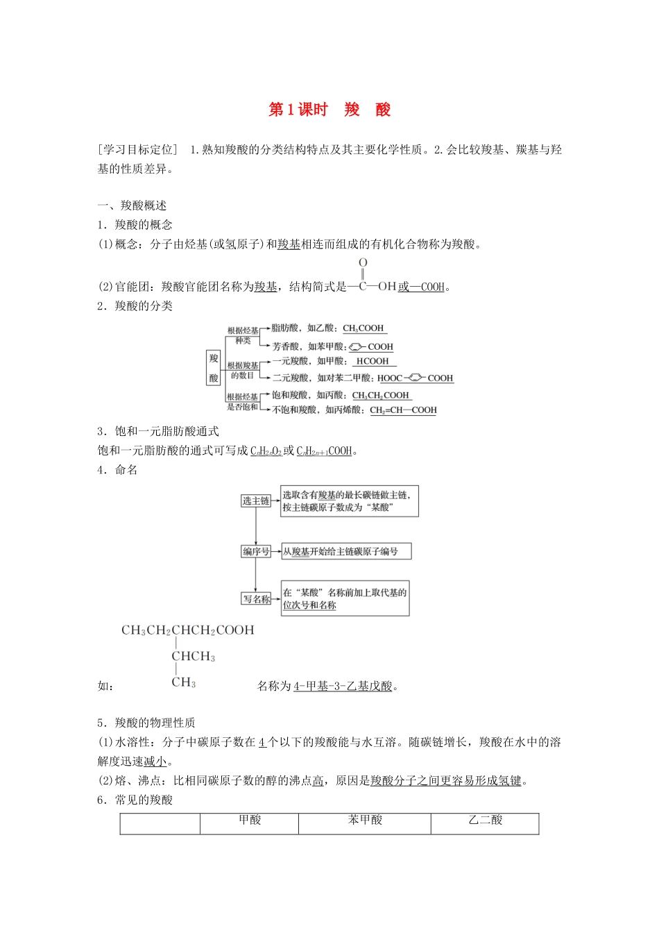 高中化学 第二章 官能团与有机化学反应 烃 第4节 羧酸 氨基酸和蛋白质 第1课时学案 鲁科版选修5-鲁科版高二选修5化学学案_第1页