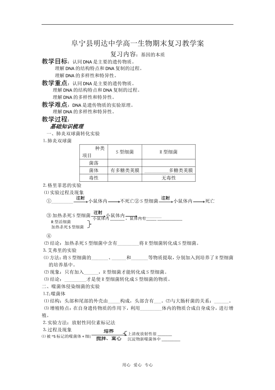 江苏阜宁县明达中学高一生物期末复习教学案（基因的本质）_第1页