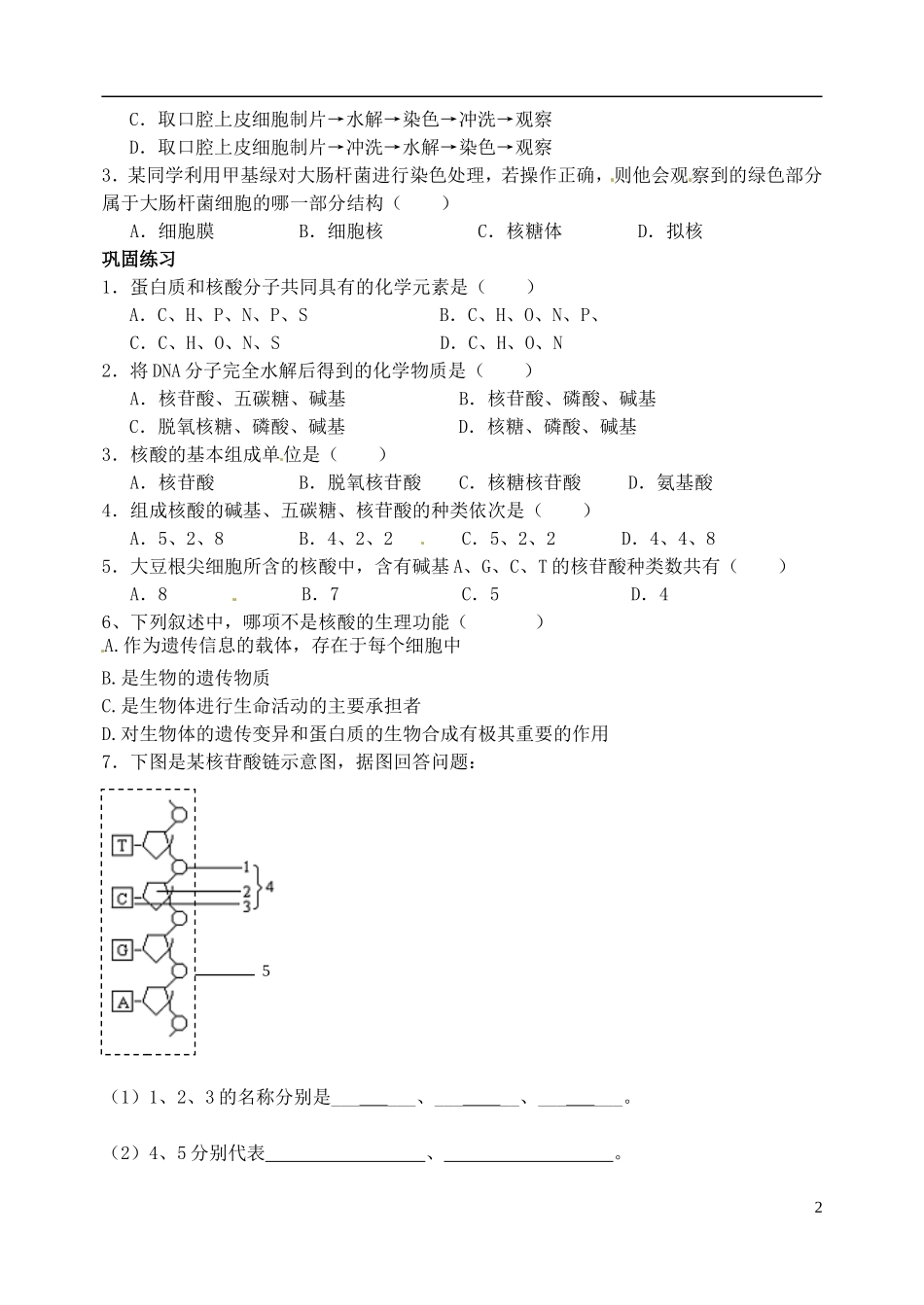 河北省邯郸市临漳县高中生物《2.3遗传信息的携带2》学案 新人教版必修1_第2页