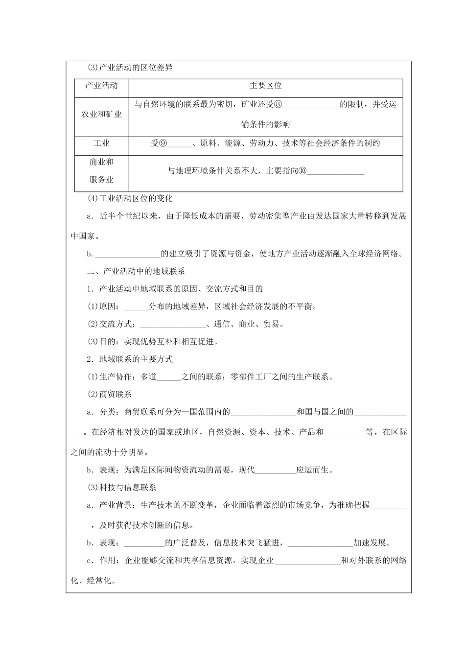 高中地理 第三章 区域产业活动 3.1 产业活动的区位条件和地域联系学案 湘教版必修2-湘教版高一必修2地理学案_第2页