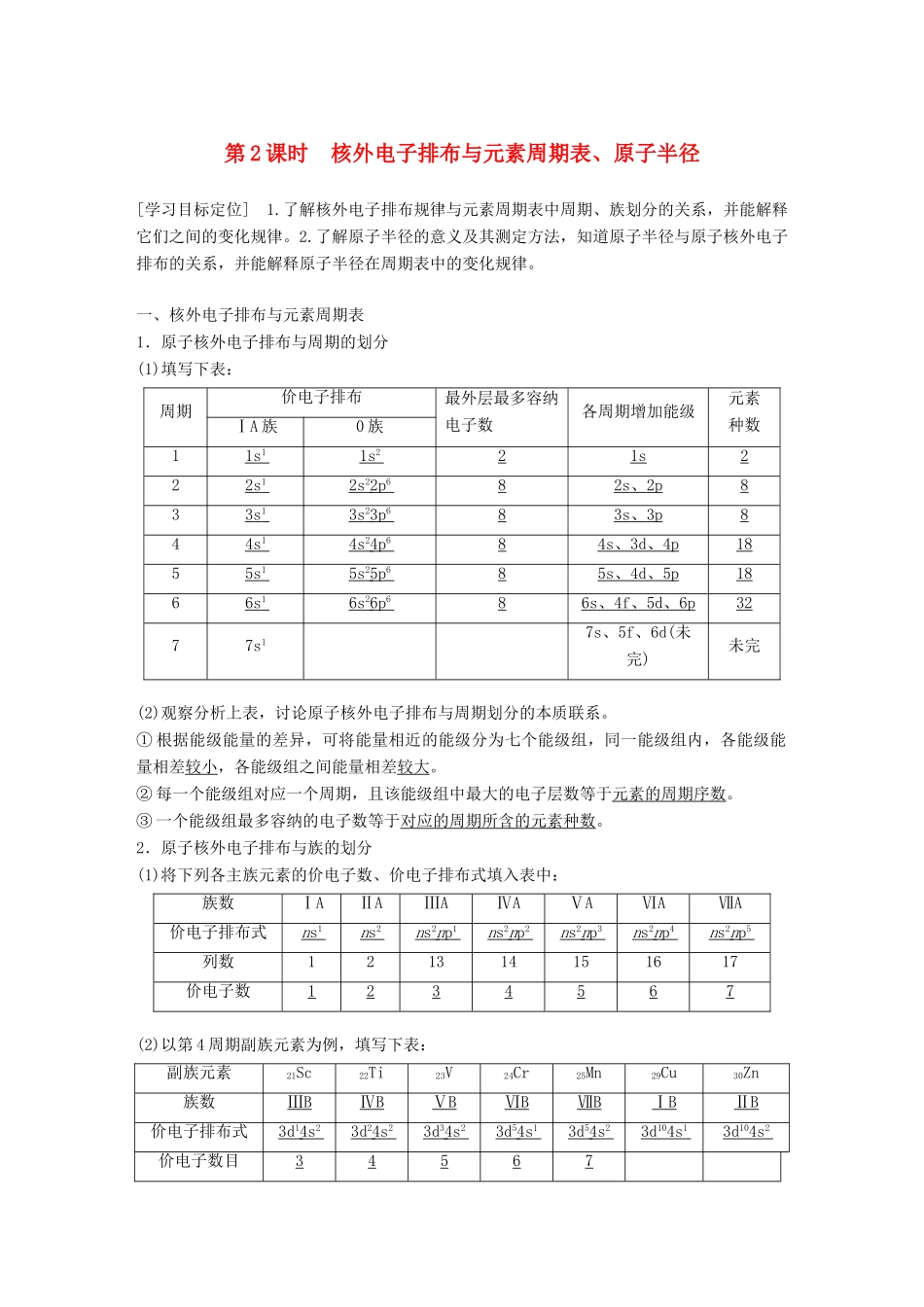 高中化学 第1章 原子结构 第2节 原子结构与元素周期表 第2课时学案 鲁科版选修3-鲁科版高二选修3化学学案_第1页