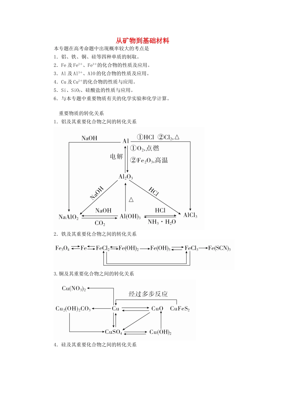 高中化学 专题3 从矿物到基础材料 专题复习讲座学案（含解析）苏教版必修1-苏教版高中必修1化学学案_第1页