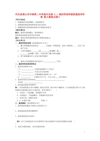 河北省唐山市开滦第二中学高中生物 5.1 基因突变和基因重组导学案 新人教版必修2
