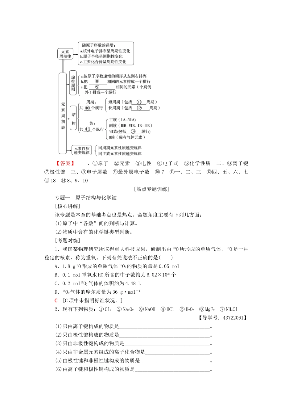 高中化学 第1章 物质结构元素周期律章末小结与测评学案 新人教版必修2-新人教版高一必修2化学学案_第2页