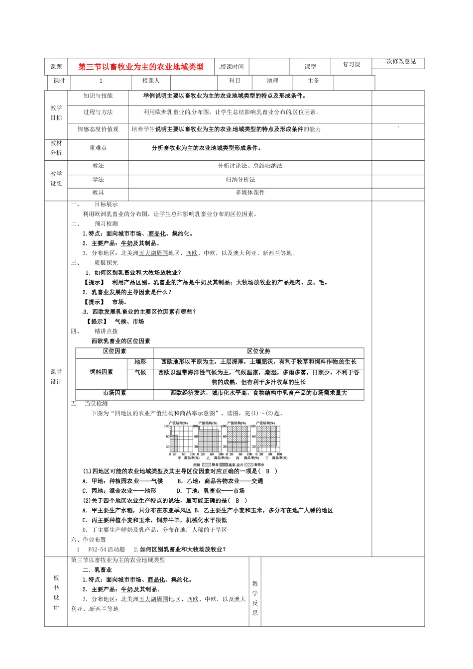 高中地理 3.3以畜牧业为主的农业地域类型导学案2 新人教版必修2-新人教版高一必修2地理学案_第1页