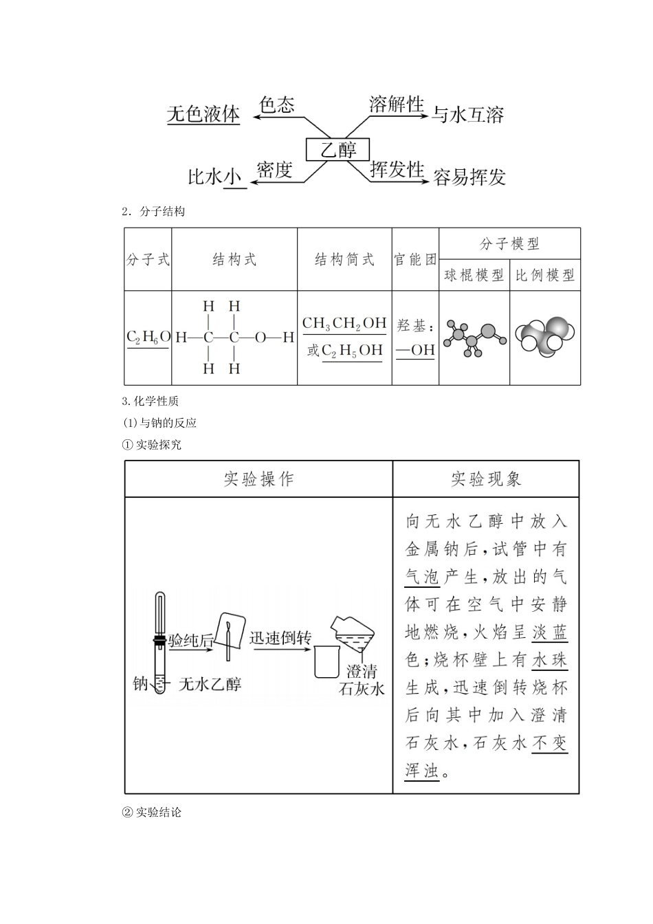 高中化学 第三章 有机化合物 第三节 生活中两种常见的有机物 第一课时 乙醇学案 新人教版必修2-新人教版高一必修2化学学案_第2页