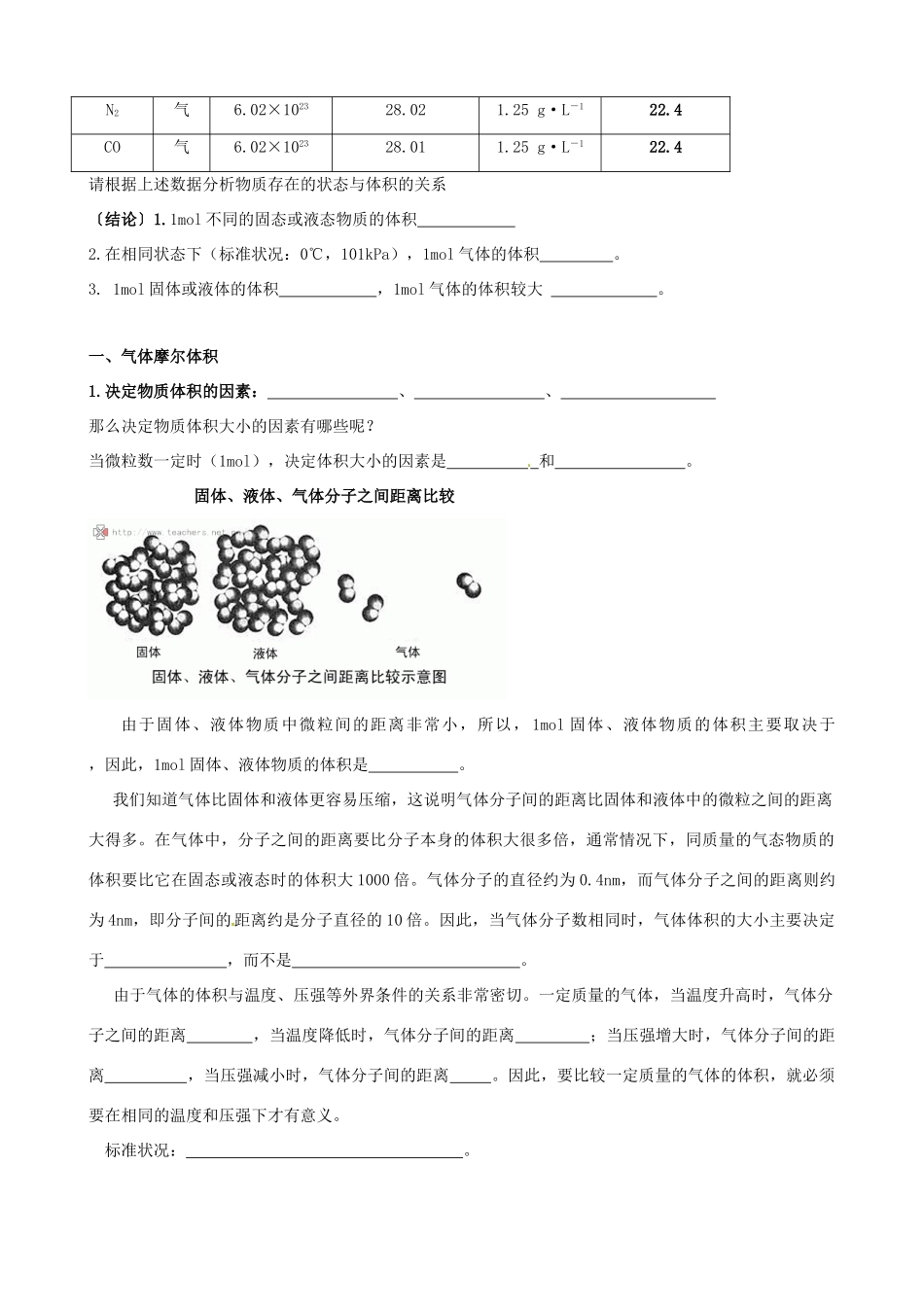 高一化学 初升高课程衔接 第十讲 气体摩尔体积学案-人教版高一全册化学学案_第2页