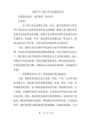 2024年干部工作会议领导发言
