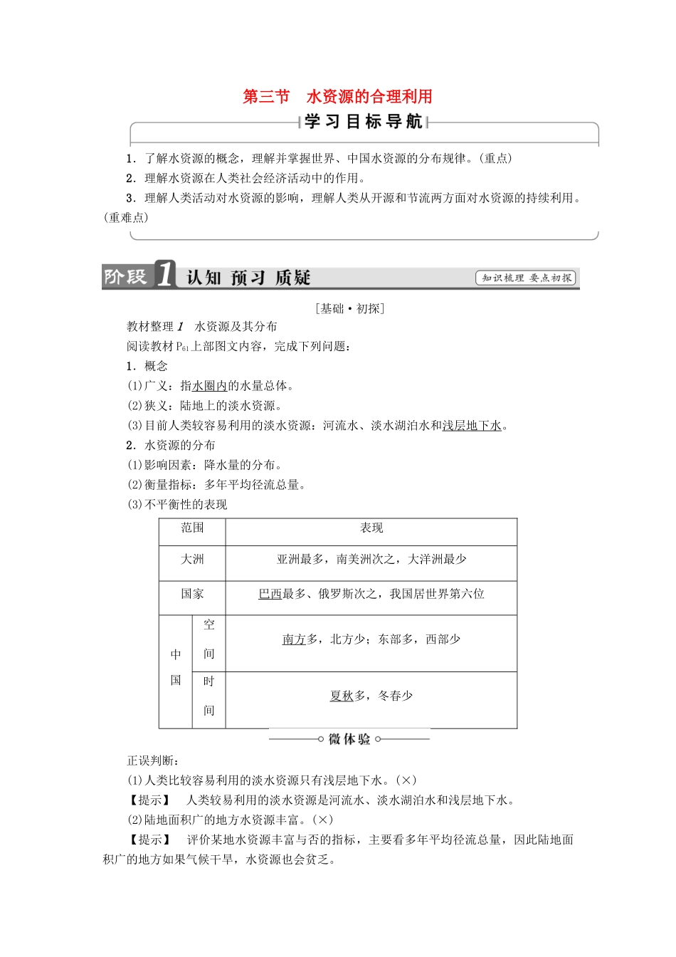 高中地理 第3章 地球上的水 第3节 水资源的合理利用学案 新人教版必修1-新人教版高一必修1地理学案_第1页
