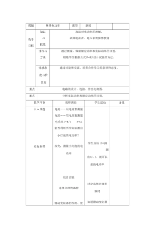 沪科版九年级物理测量电功率