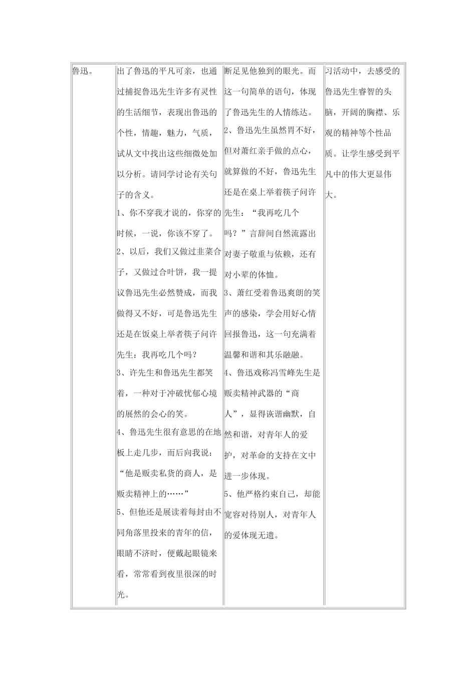 九年级语文上册《回忆鲁迅先生》教案1河大版_第3页