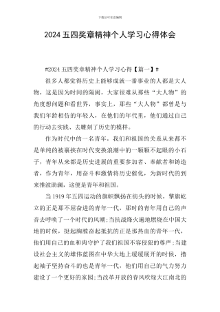 2024五四奖章精神个人学习心得体会