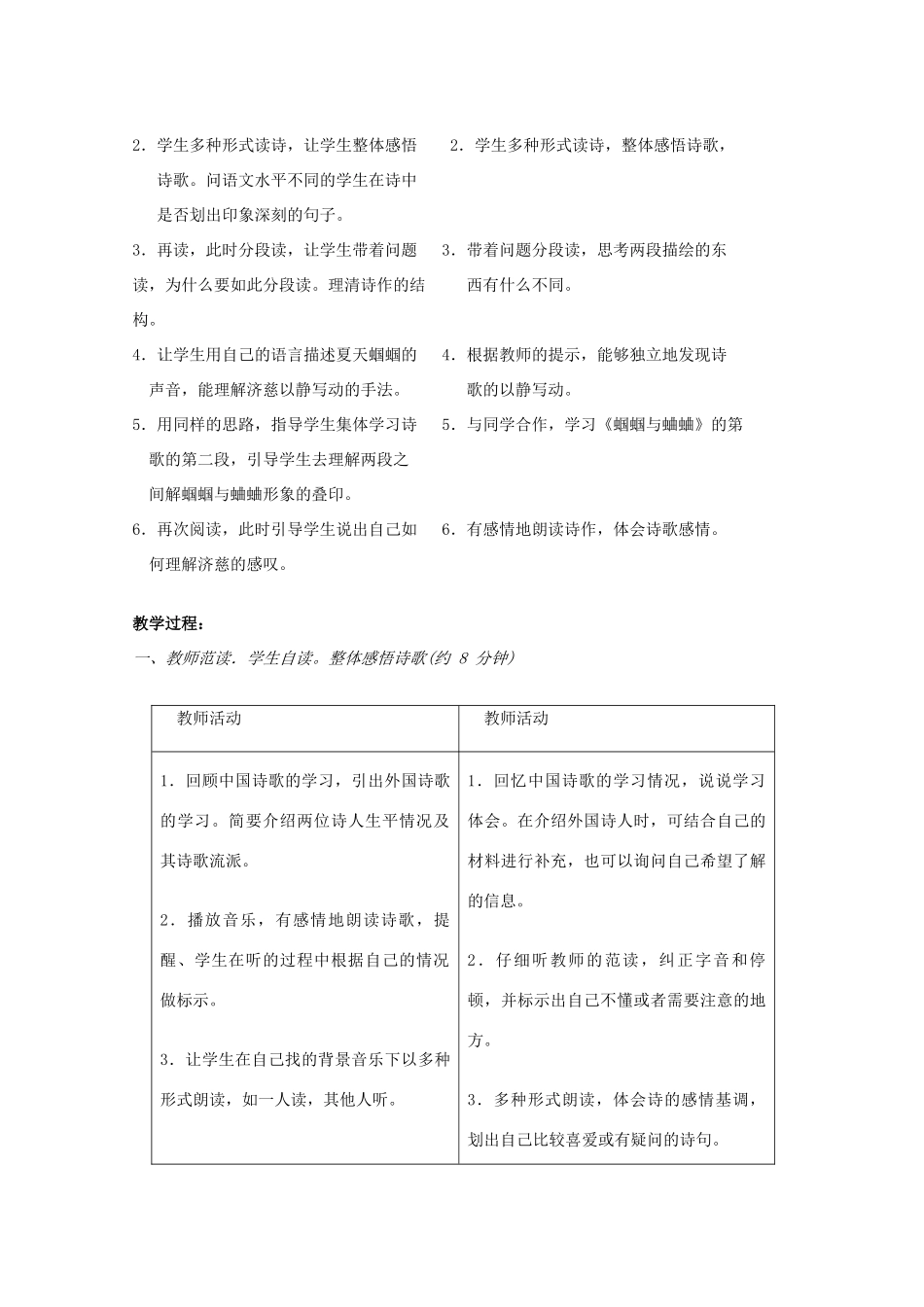 九年级语文上册 第4课《外国诗两首》蝈蝈与蛐蛐教案 鲁教版-鲁教版初中九年级上册语文教案_第2页