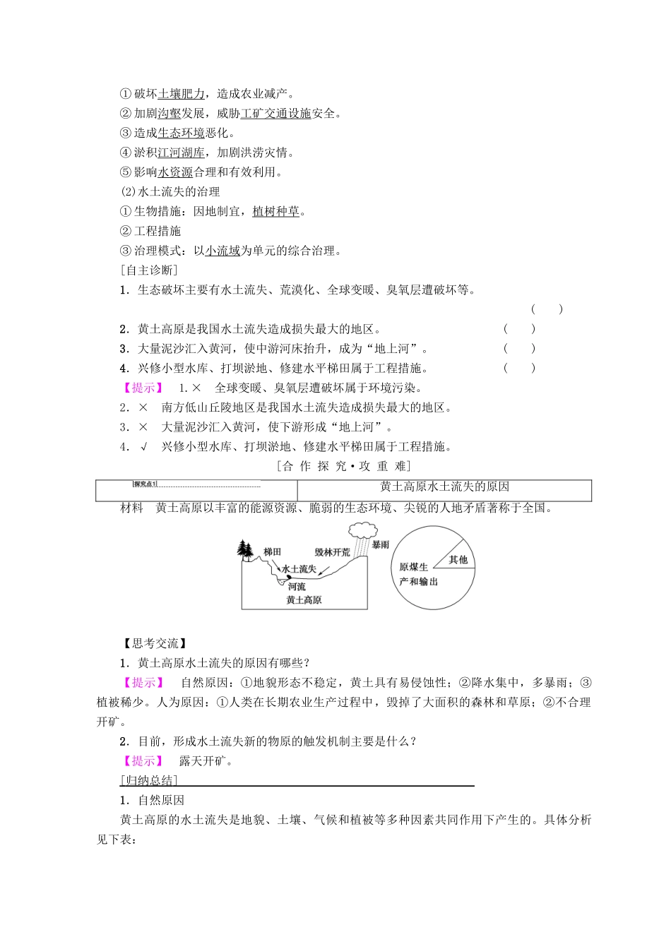 高中地理 第2章 区域可持续发展 第1节 中国黄土高原水土流失的治理学案 中图版必修3-中图版高一必修3地理学案_第2页