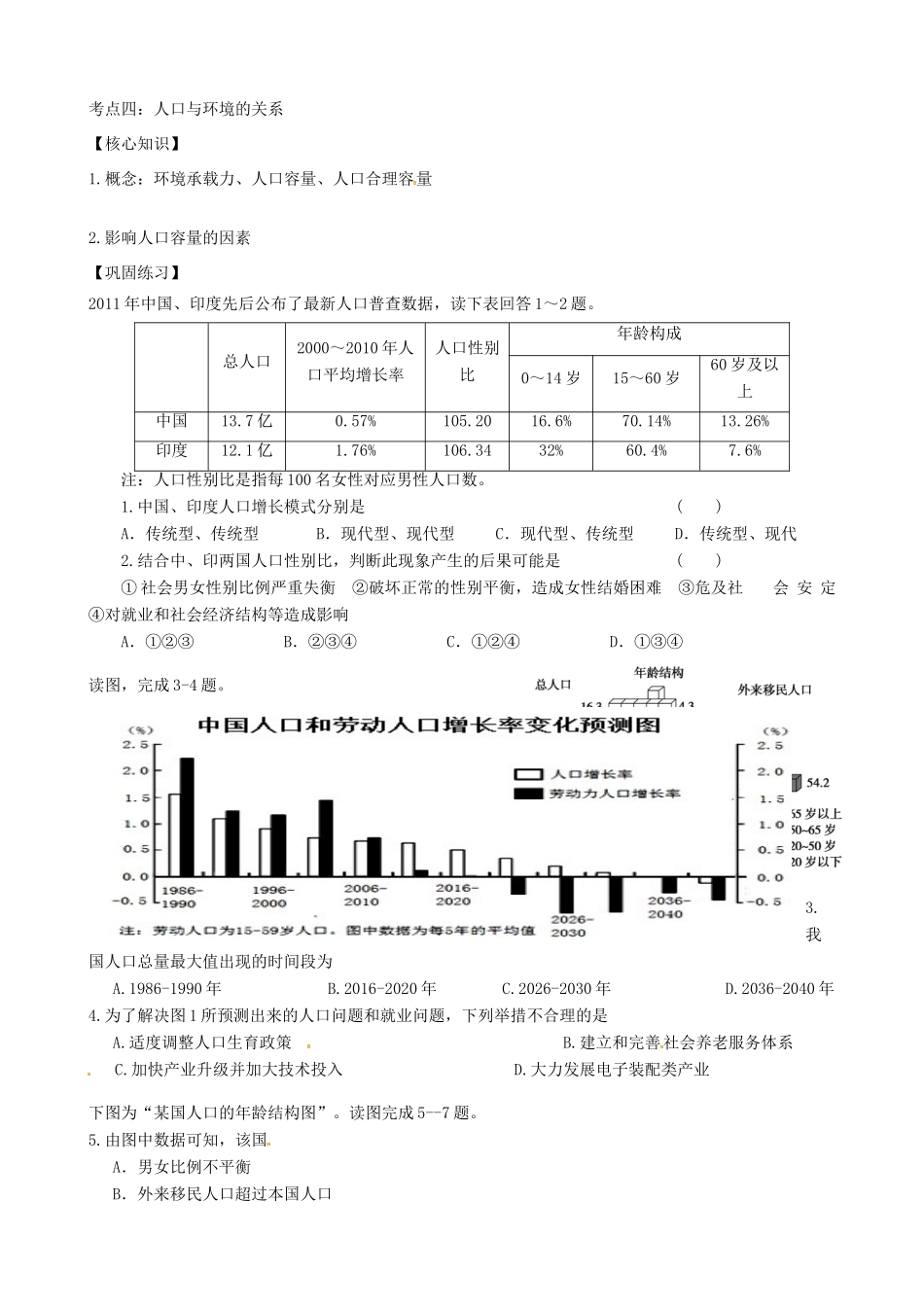 高三地理二轮复习《人口与环境》学案-人教版高三全册地理学案_第3页