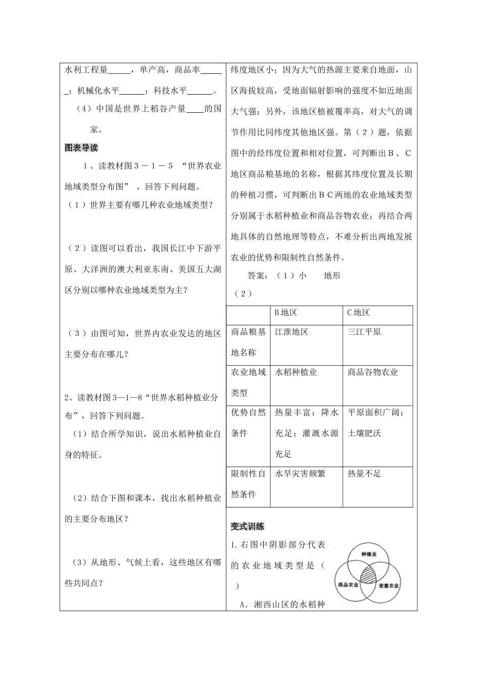 高一地理精品学案——3.1.2《农业生产与地理环境》鲁教版必修2_第2页