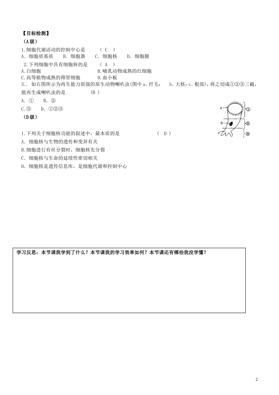 湖南省隆回县第二中学高中生物 第三章 细胞核学案1 新人教版必修1_第2页