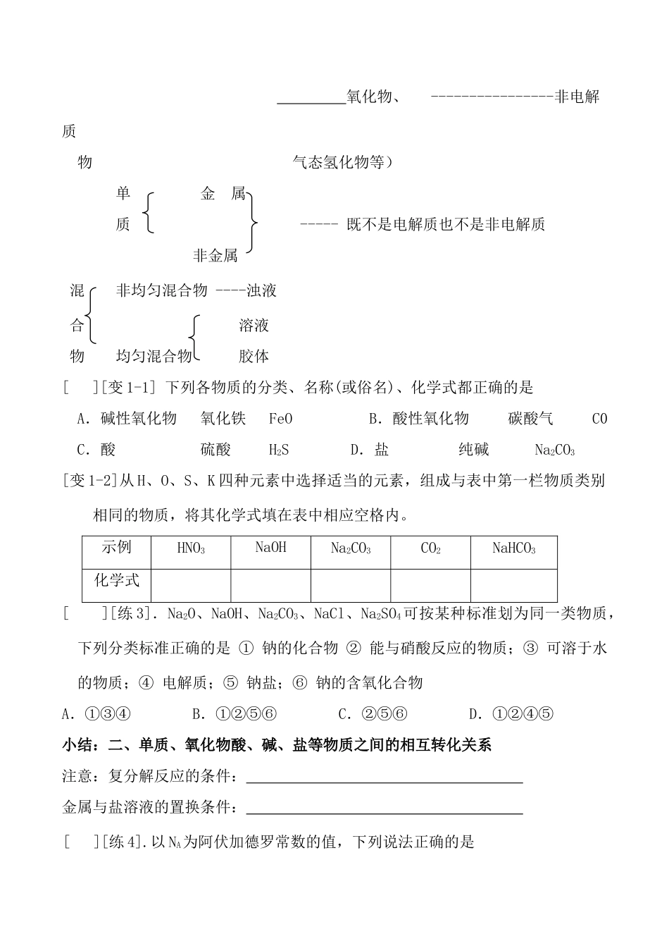 高一化学第一单元 丰富多彩的化学物质 复习学案_第2页
