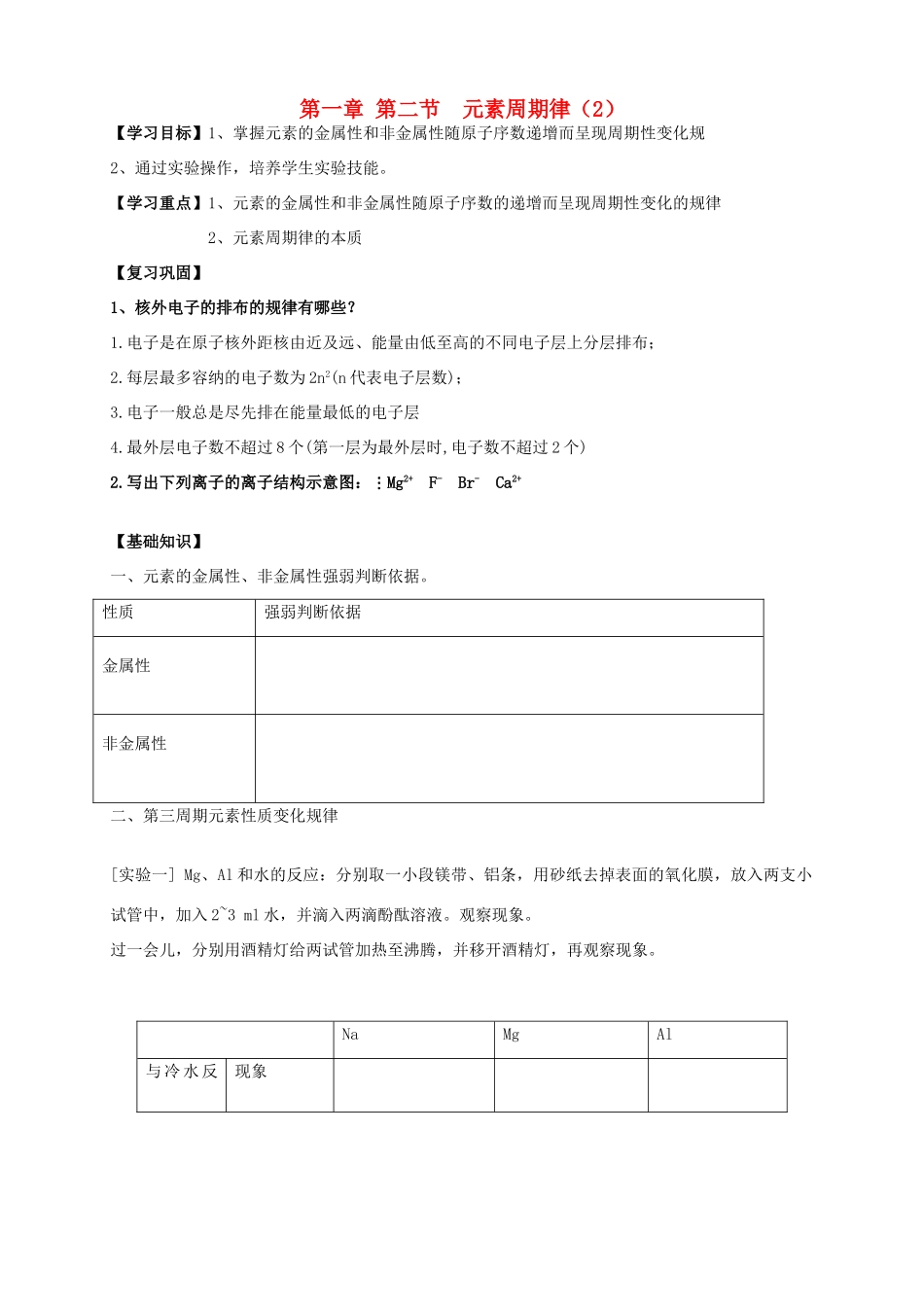 高中化学 1.2.2元素周期律（2）导学案 新人教版必修2_第1页