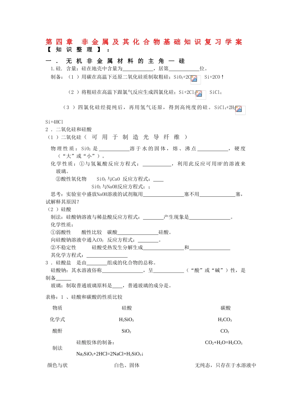 高中化学：第四章《非金属及其化合物》精品复习学案（新人教版必修1）_第1页