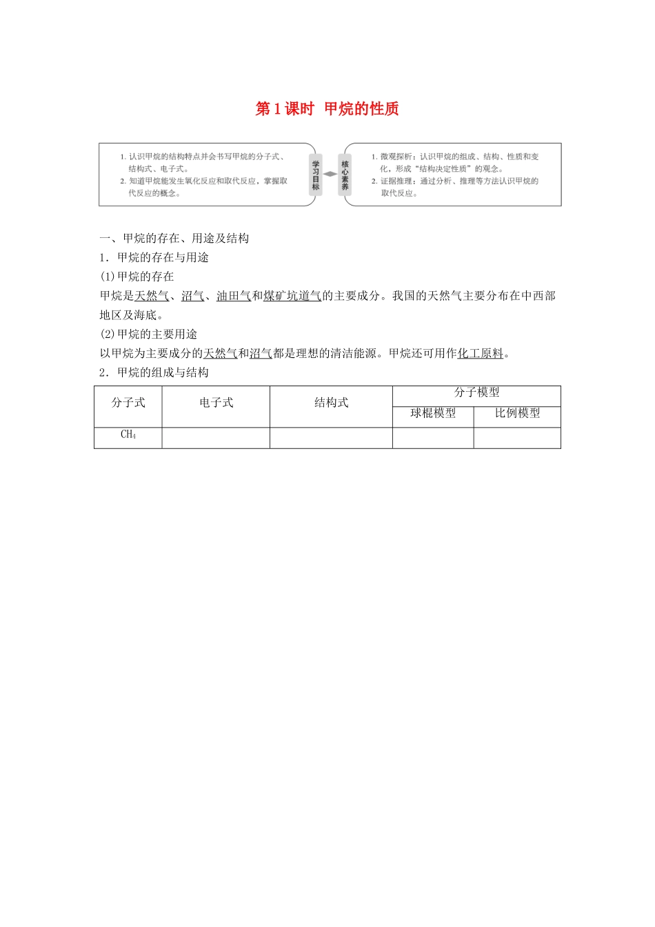 高中化学 第三章 有机化合物 3.1.1 甲烷的性质学案 新人教版必修2-新人教版高二必修2化学学案_第1页